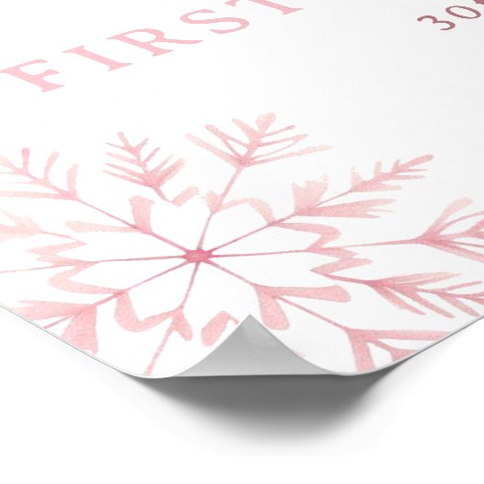 Winter Onederland Pink Bow 1st Birthday Welcome Poster (Ecke)