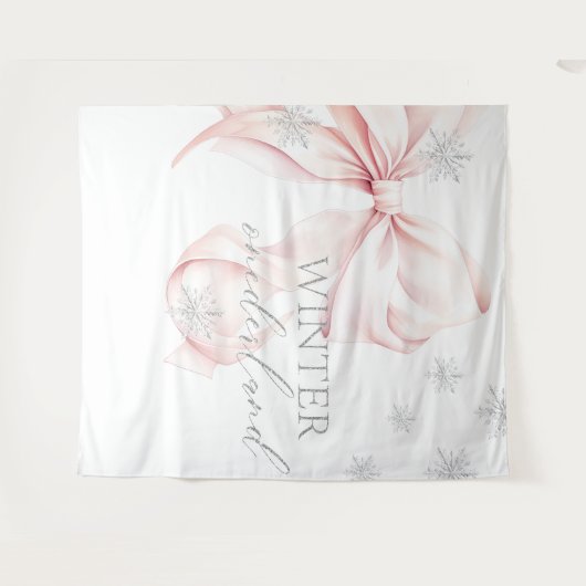 Winter Onederland Pink Bow  Backdrop Wandteppich (Vorderseite (Horizontal))