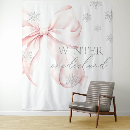 Winter Onederland Pink Bow  Backdrop Wandteppich (Beispiel)