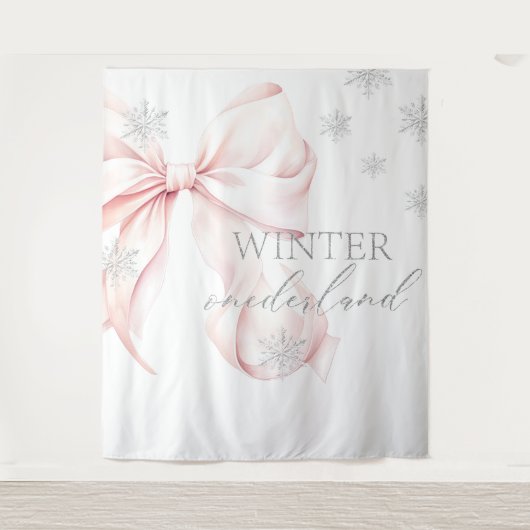 Winter Onederland Pink Bow Backdrop Wandteppich (Vorderseite)