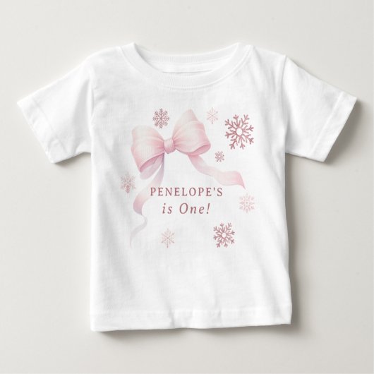 Winter Onederland Pink Bow Girl 1st Birthday Baby T-shirt (Vorderseite)
