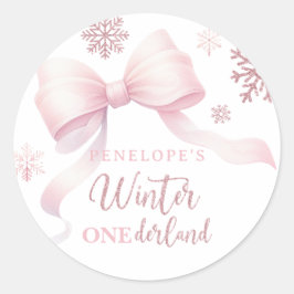 Winter Onederland Pink Bow Girl 1st Birthday Runder Aufkleber