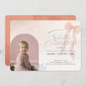 Winter ONEderland Pink Bow Photo First Birthday (Vorne/Hinten)