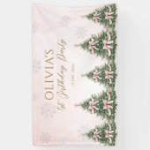 Winter Onederland Pink Bow Pine Trees 1st Birthday Banner (Vertikal)