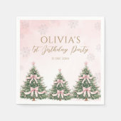 Winter Onederland Pink Bow Pine Trees 1st Birthday Serviette (Vorderseite)