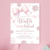 Winter Onederland Pink Bow Snowflake 1. Geburtstag Einladung