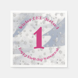 Winter ONEderland Pink Erster Geburtstag Schneeflo Serviette