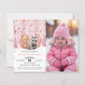 Winter Onederland Pink First Bday Photo Invitation (Vorderseite)
