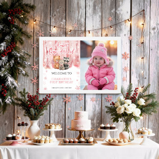 Winter Onederland Pink First Photo Welcome Sign Poster