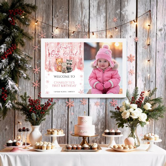 Winter Onederland Pink First Photo Welcome Sign Poster