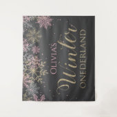 Winter Onederland Pink Girl Erster Geburtstag Wandteppich (Vorderseite)