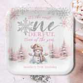 Winter ONEderland Pink Girl Weihnachten 1. Geburts Pappteller