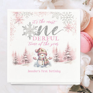 Winter ONEderland Pink Girl Weihnachten 1. Geburts Serviette