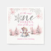 Winter ONEderland Pink Girl Weihnachten 1. Geburts Serviette (Vorderseite)