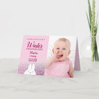 Winter Onederland Pink Glitzer Foto Einladung