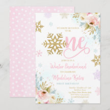 Winter ONEderland Pink & Gold Floral 1. Geburtstag