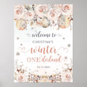 Winter ONEderland Pink Gold Geburtstag Willkommen Poster (Vorne)