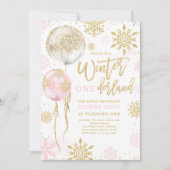 Winter Onederland Pink Gold Snowflakes Geburtstag Einladung (Vorderseite)