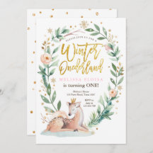 Winter ONEderland Pink Gold Woodland Deer Birthday