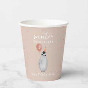 Winter Onederland Pink Pinguin Ballon Geburtstag Pappbecher