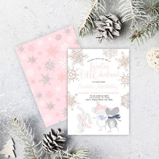 Winter ONEderland Pink Script 1. Geburtstag Einladung