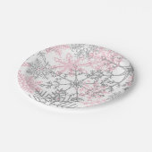 Winter Onederland Pink Silber Schneeflocke Pappteller (Schrägansicht)