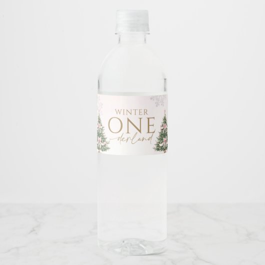Winter Onederland Pink Silver Birthday Party  Wasserflaschenetikett (Vorderseite)
