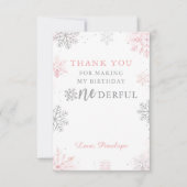 Winter Onederland Pink Silver Erster Geburtstag Dankeskarte (Vorderseite)