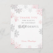 Winter Onederland Pink Silver Erster Geburtstag Dankeskarte (Vorne/Hinten)