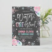 Winter ONEderland Pink Silver Erster Geburtstag Einladung (Stehend Vorderseite)