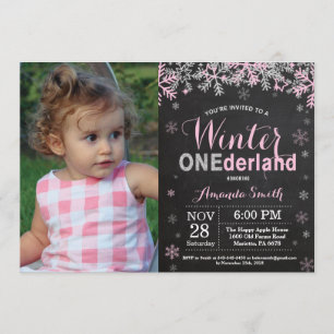 Winter Onederland Pink Silver Girl 1. Geburtstag Einladung