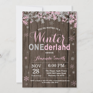 Winter Onederland Pink Silver Girl 1. Geburtstag Einladung