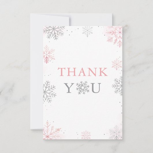 Winter Onederland Pink Silver Glitzer 1. Geburtsta Dankeskarte (Vorderseite)