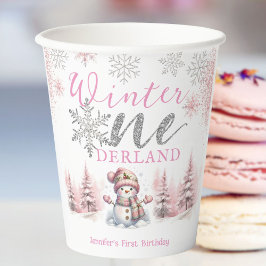 Winter Onederland Pink Silver Glitzer 1. Geburtsta Pappbecher