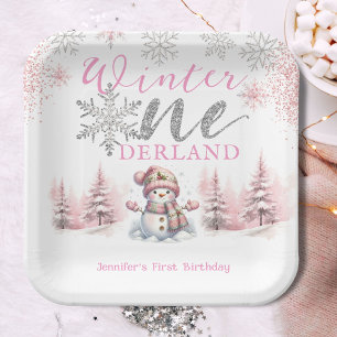 Winter Onederland Pink Silver Glitzer 1. Geburtsta Pappteller