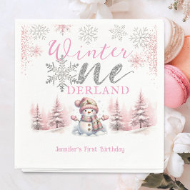 Winter Onederland Pink Silver Glitzer 1. Geburtsta Serviette