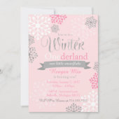 Winter Onederland Pink Silver Glitzer Einladung (Vorderseite)