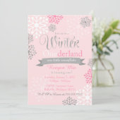 Winter Onederland Pink Silver Glitzer Einladung (Stehend Vorderseite)