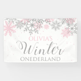 Winter Onederland Pink Silver Snow Erster Geburtst Banner