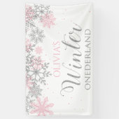 Winter Onederland Pink Silver Snow Erster Geburtst Banner (Vertikal)