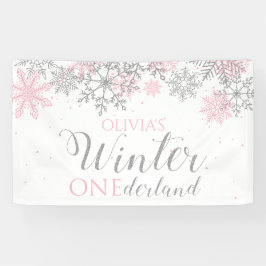 Winter Onederland Pink Silver Snow Erster Geburtst Banner