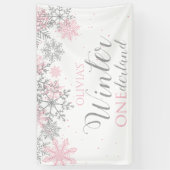 Winter Onederland Pink Silver Snow Erster Geburtst Banner (Vertikal)