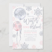 Winter Onederland Pink Silver Snowflake Geburtstag Einladung (Vorderseite)