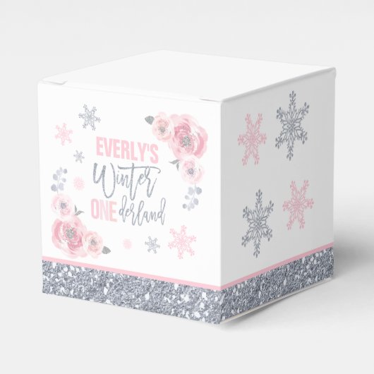 Winter ONEderland Pink Silver Snowflake Geburtstag Geschenkschachtel (Vorderseite)
