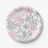 Winter Onederland Pink Silver Snowflake Pappteller (Vorderseite)