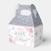 Winter ONEderland Pink Silver Snowflake Party Geschenkschachtel (Rückseite)