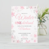Winter ONEderland Pink Snowflake 1. Einladung (Stehend Vorderseite)