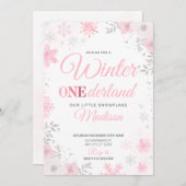 Winter ONEderland Pink Snowflake 1. Einladung (Vorne/Hinten)