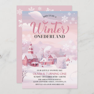 Winter Onederland Pink Snowflake 1. Geburtstag Einladung