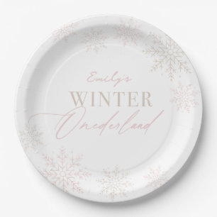 Winter Onederland Pink Snowflake 1. Geburtstag Pappteller